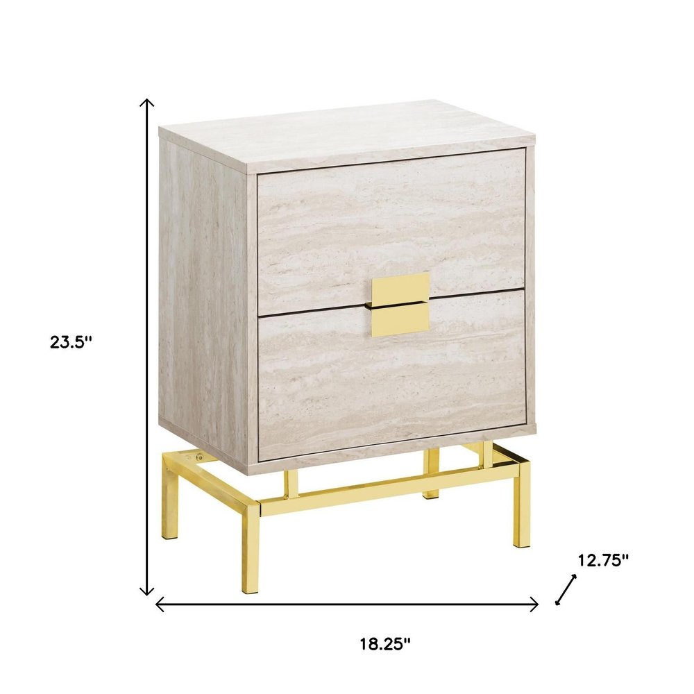 Gold and Beige End Table with Two Drawers - 24-inch