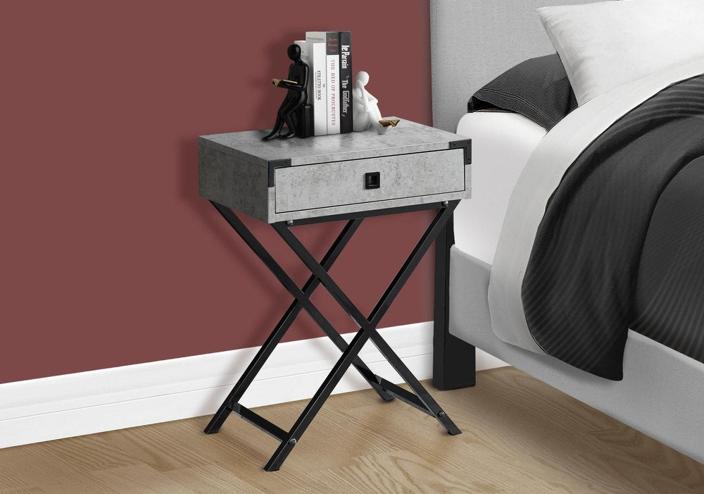 Black and Gray Wood and Metal End Table with Drawer - 24-inch