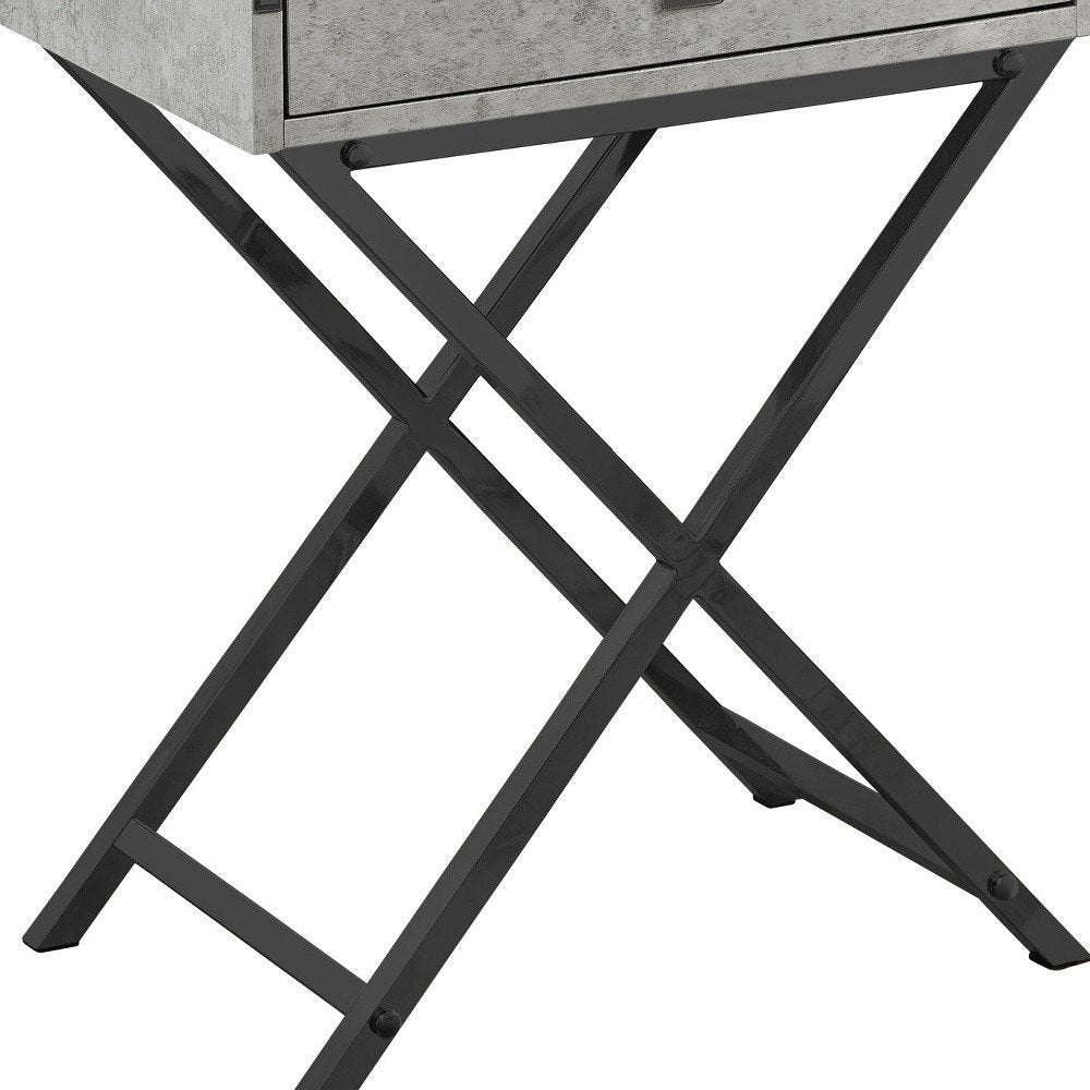 Black and Gray Wood and Metal End Table with Drawer - 24-inch
