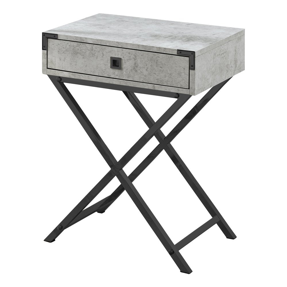 Black and Gray Wood and Metal End Table with Drawer - 24-inch