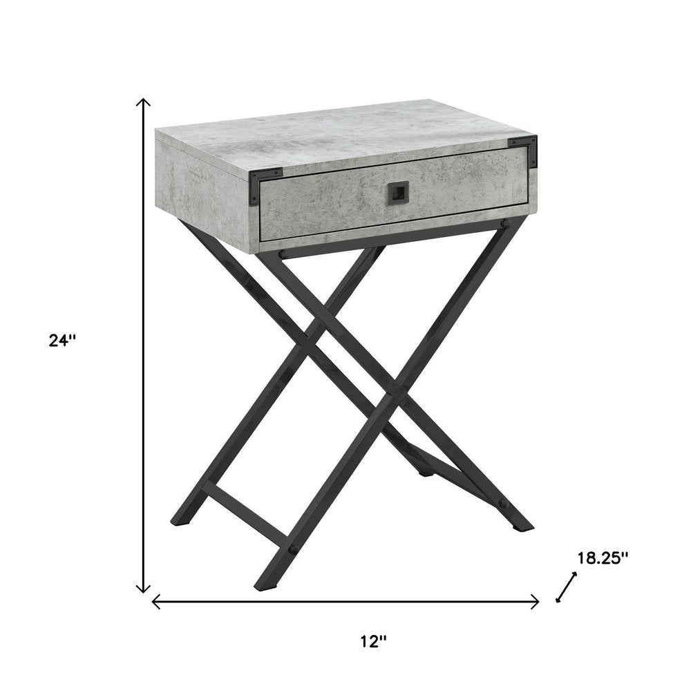 Black and Gray Wood and Metal End Table with Drawer - 24-inch