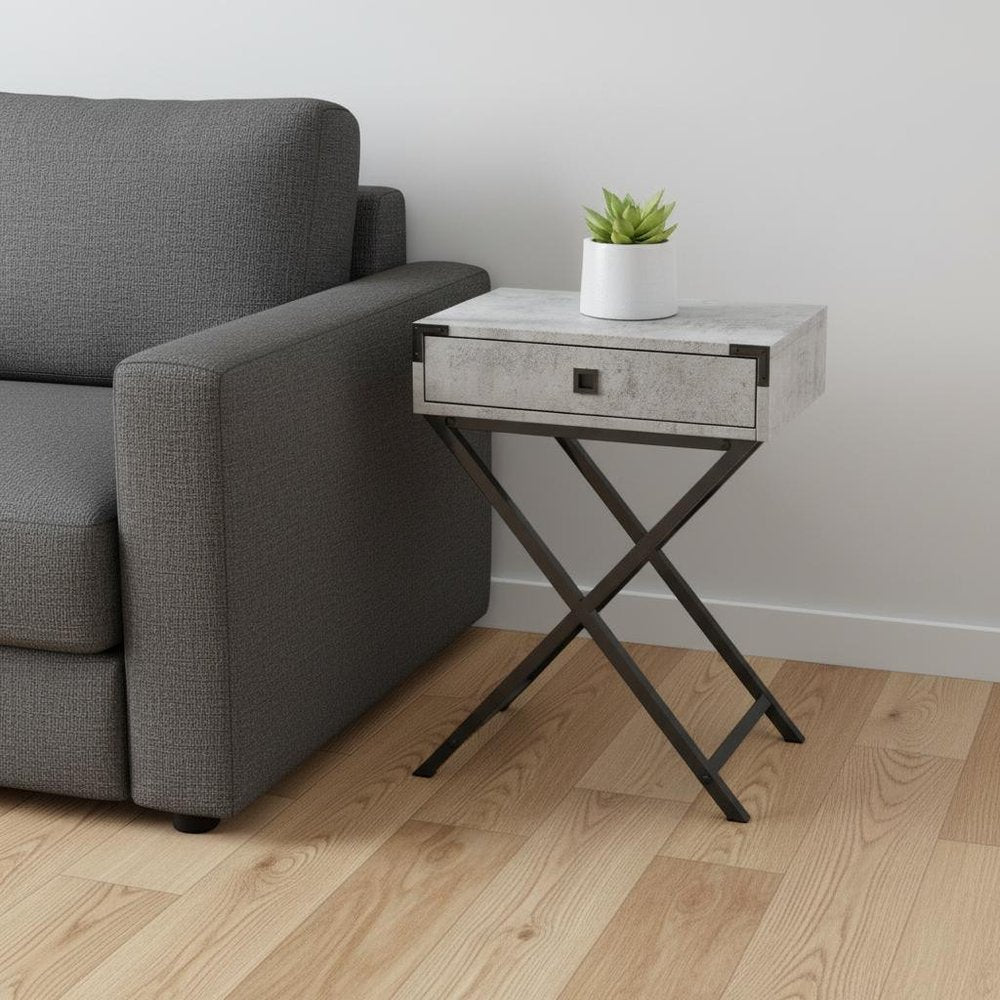 Black and Gray Wood and Metal End Table with Drawer - 24-inch