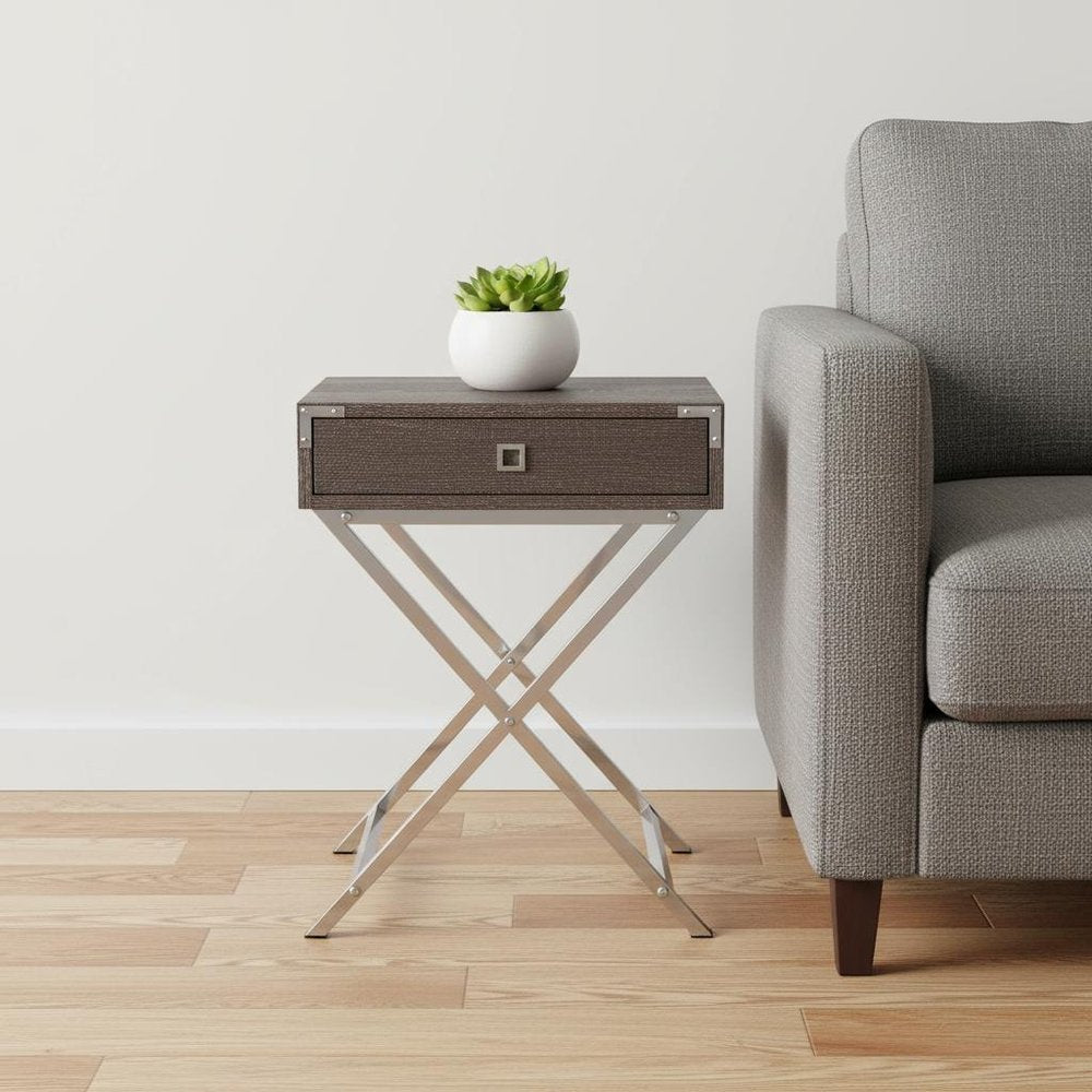 Black and Gray Wood and Metal End Table with Drawer - 24-inch