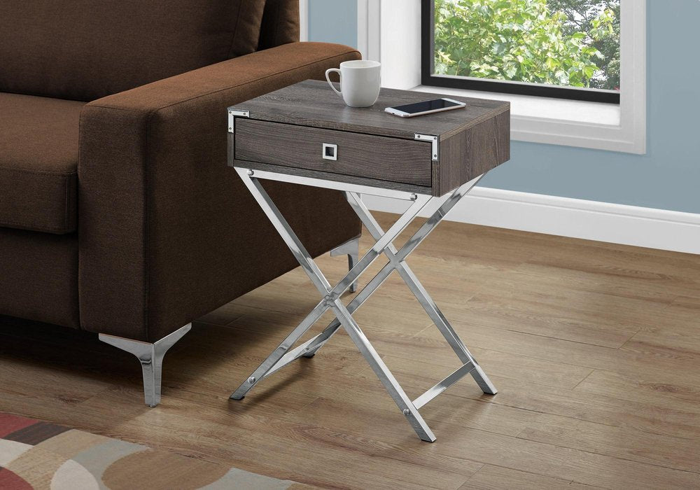 Black and Gray Wood and Metal End Table with Drawer - 24-inch