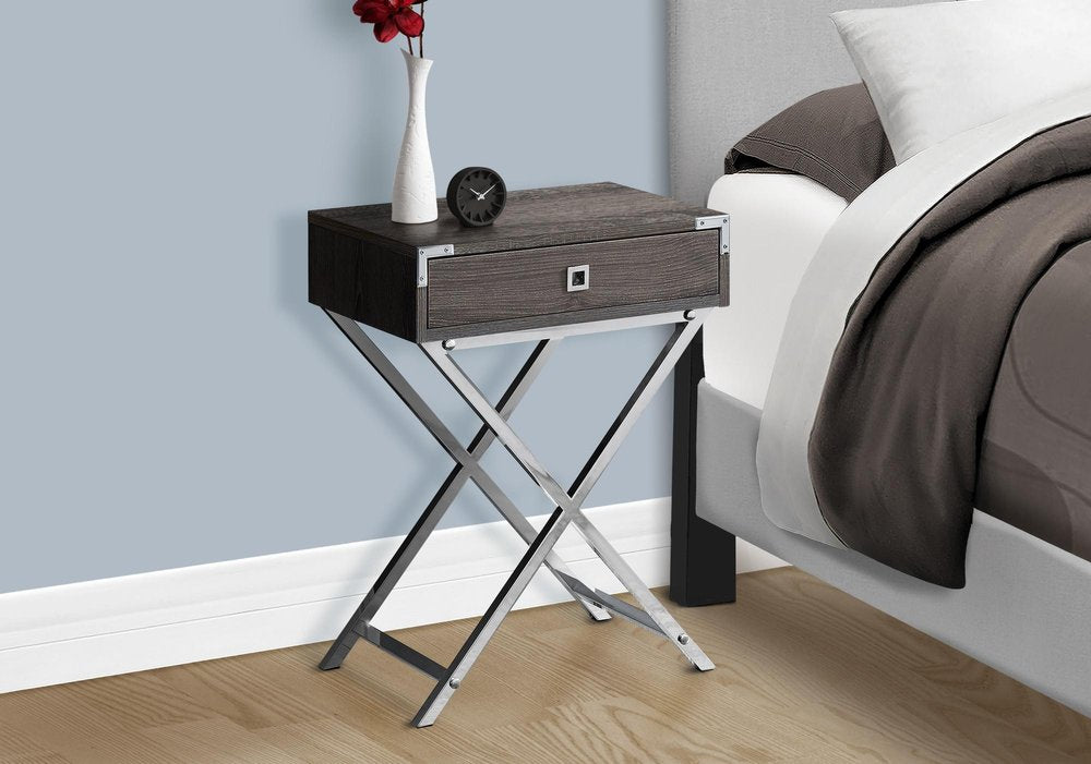 Black and Gray Wood and Metal End Table with Drawer - 24-inch