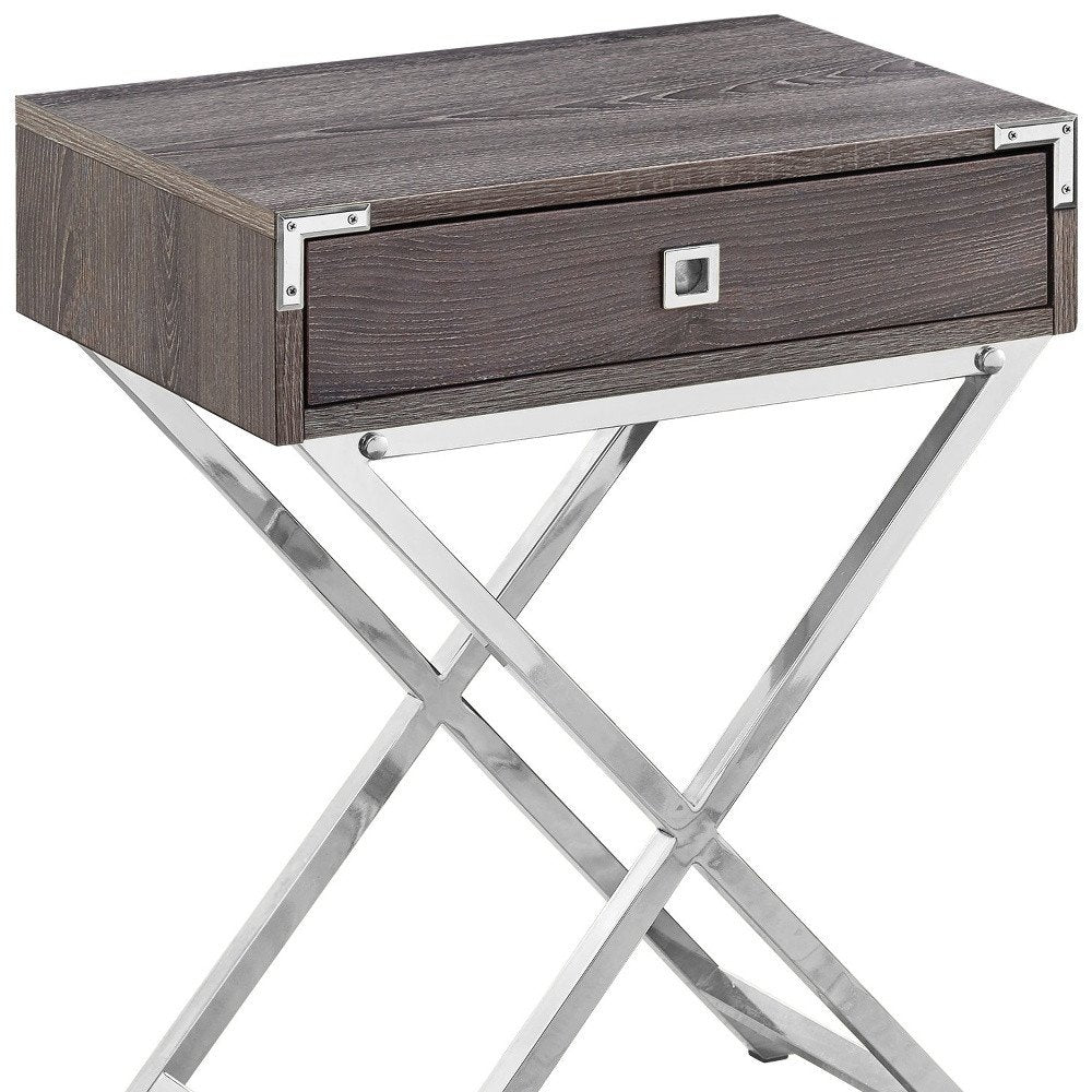 Black and Gray Wood and Metal End Table with Drawer - 24-inch