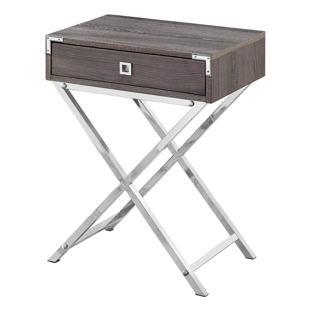 Black and Gray Wood and Metal End Table with Drawer - 24-inch