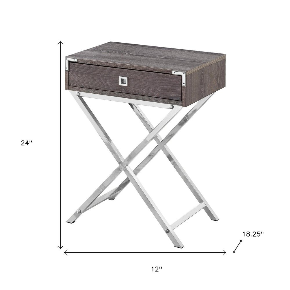 Black and Gray Wood and Metal End Table with Drawer - 24-inch