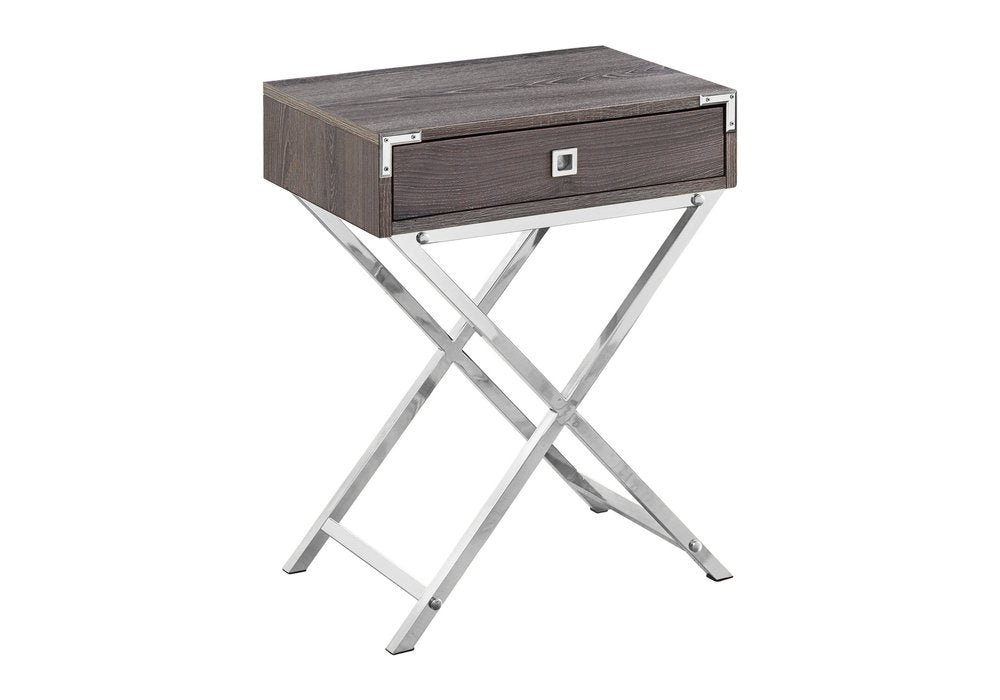 Black and Gray Wood and Metal End Table with Drawer - 24-inch