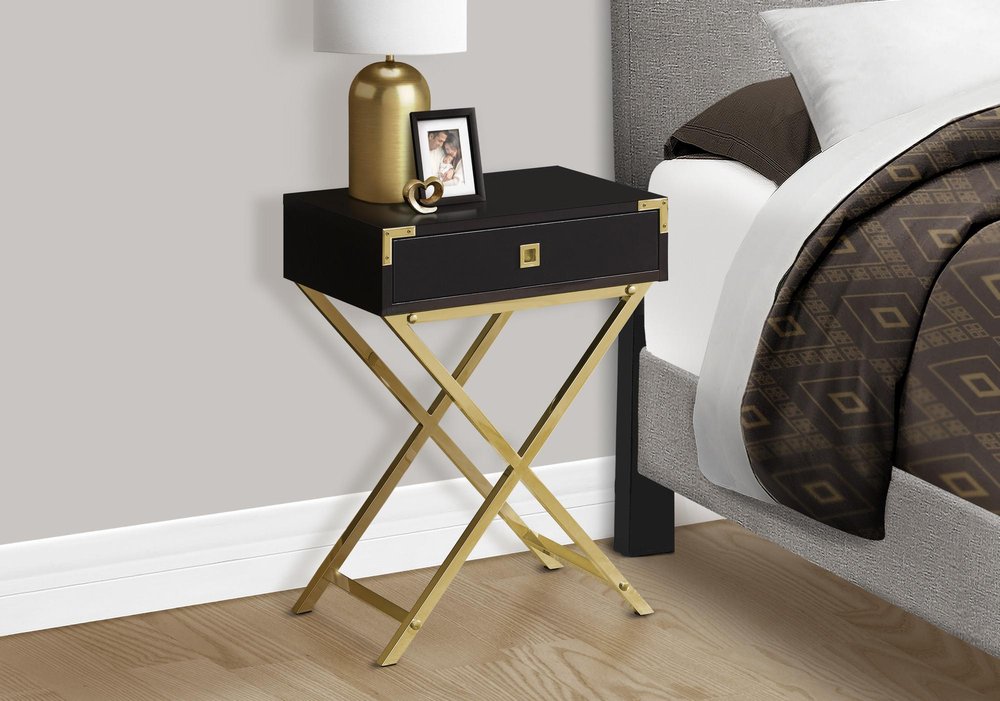 Black and Gray Wood and Metal End Table with Drawer - 24-inch