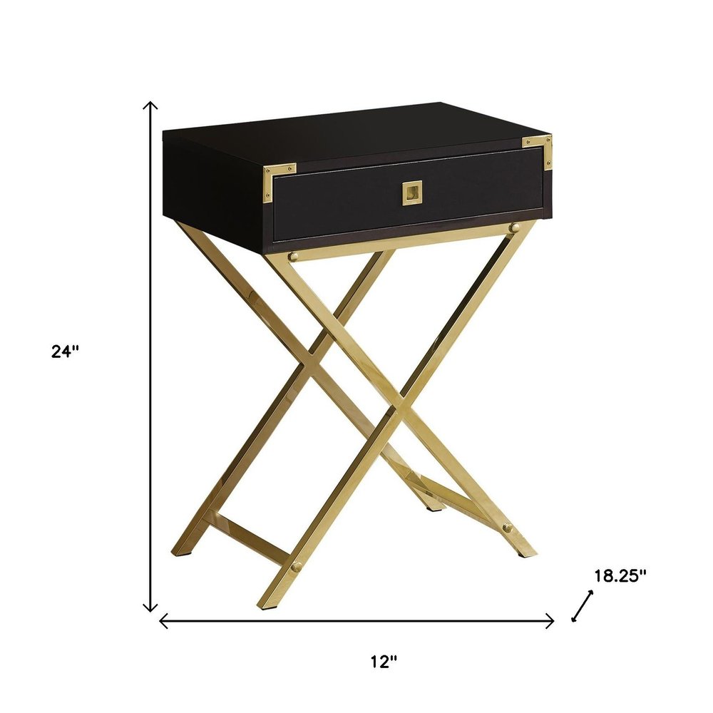 Black and Gray Wood and Metal End Table with Drawer - 24-inch