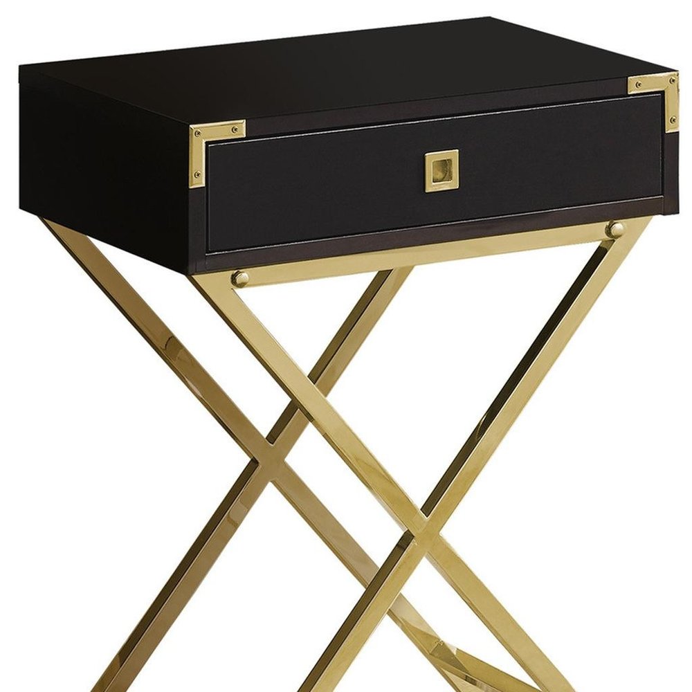 Black and Gray Wood and Metal End Table with Drawer - 24-inch