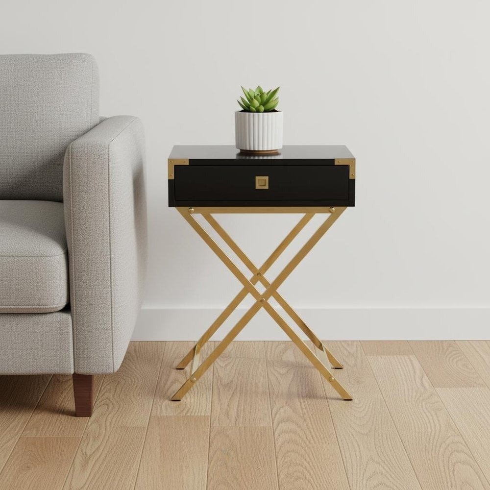 Black and Gray Wood and Metal End Table with Drawer - 24-inch