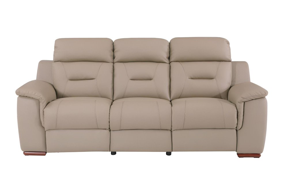 Beige Faux Leather Sofa with Brown Legs - 90-inch