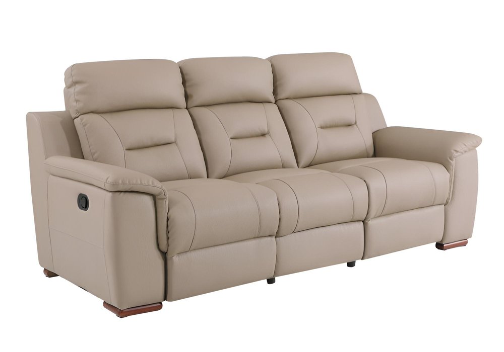 Beige Faux Leather Sofa with Brown Legs - 90-inch