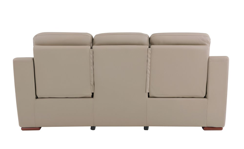 Beige Faux Leather Sofa with Brown Legs - 90-inch