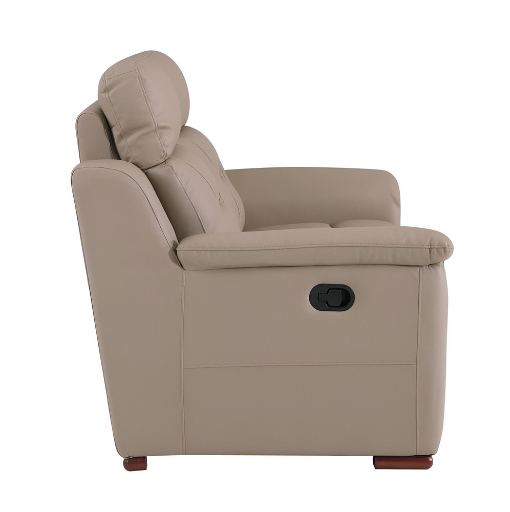 Beige Faux Leather Sofa with Brown Legs - 90-inch