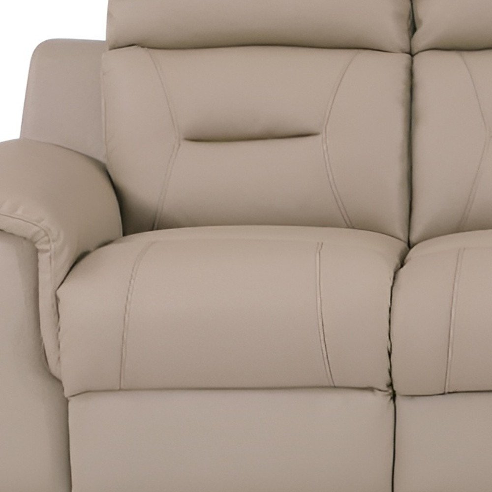 Beige Faux Leather Sofa with Brown Legs - 90-inch