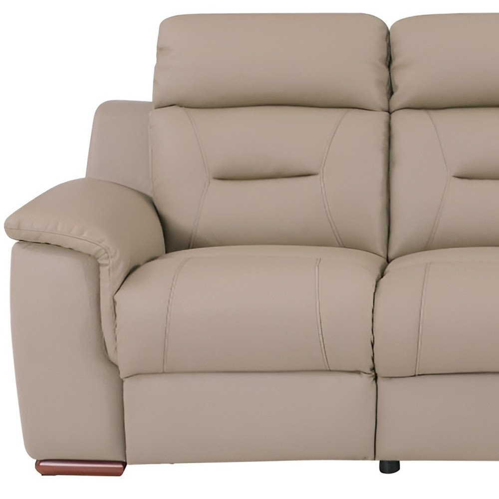 Beige Faux Leather Sofa with Brown Legs - 90-inch