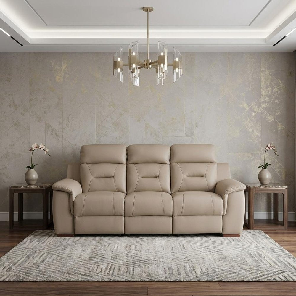 Beige Faux Leather Sofa with Brown Legs - 90-inch