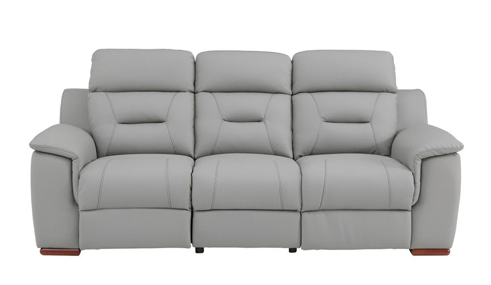 Gray Faux Leather Reclining Sofa with Brown Legs - 90-inch