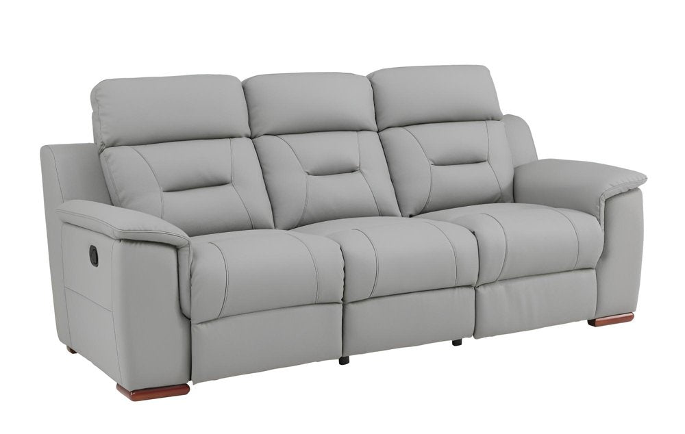 Gray Faux Leather Reclining Sofa with Brown Legs - 90-inch