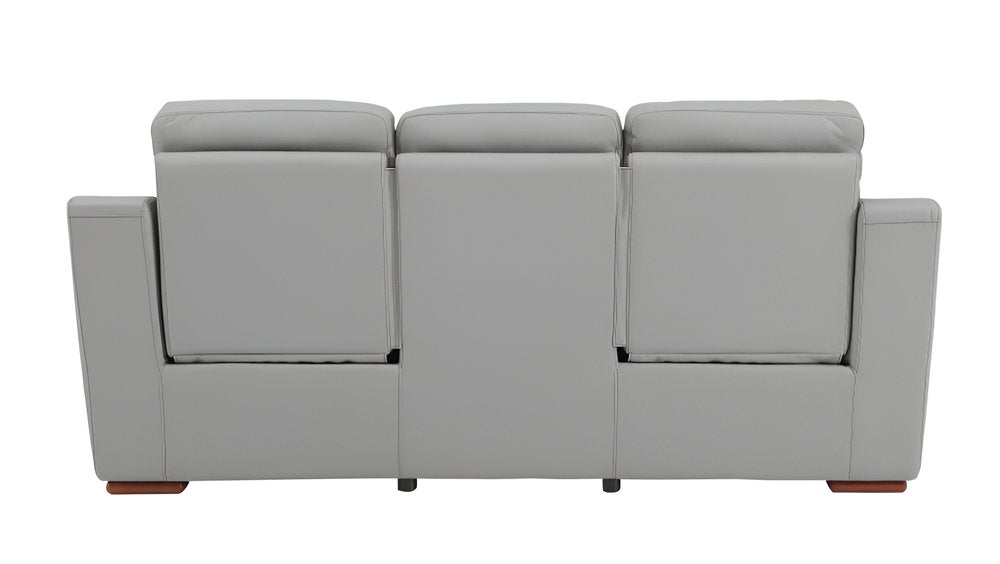 Gray Faux Leather Reclining Sofa with Brown Legs - 90-inch