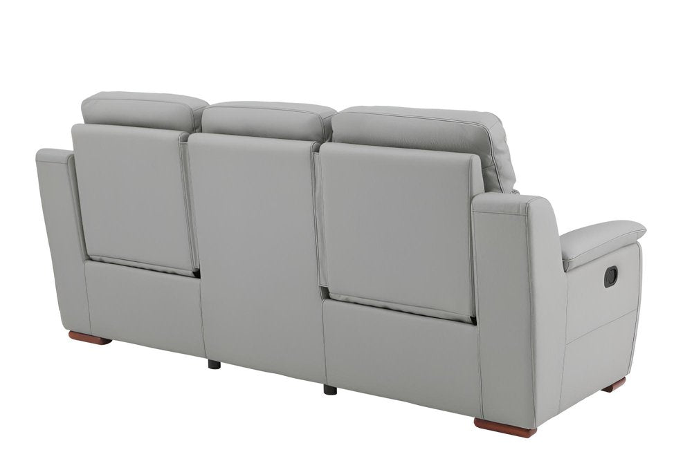 Gray Faux Leather Reclining Sofa with Brown Legs - 90-inch