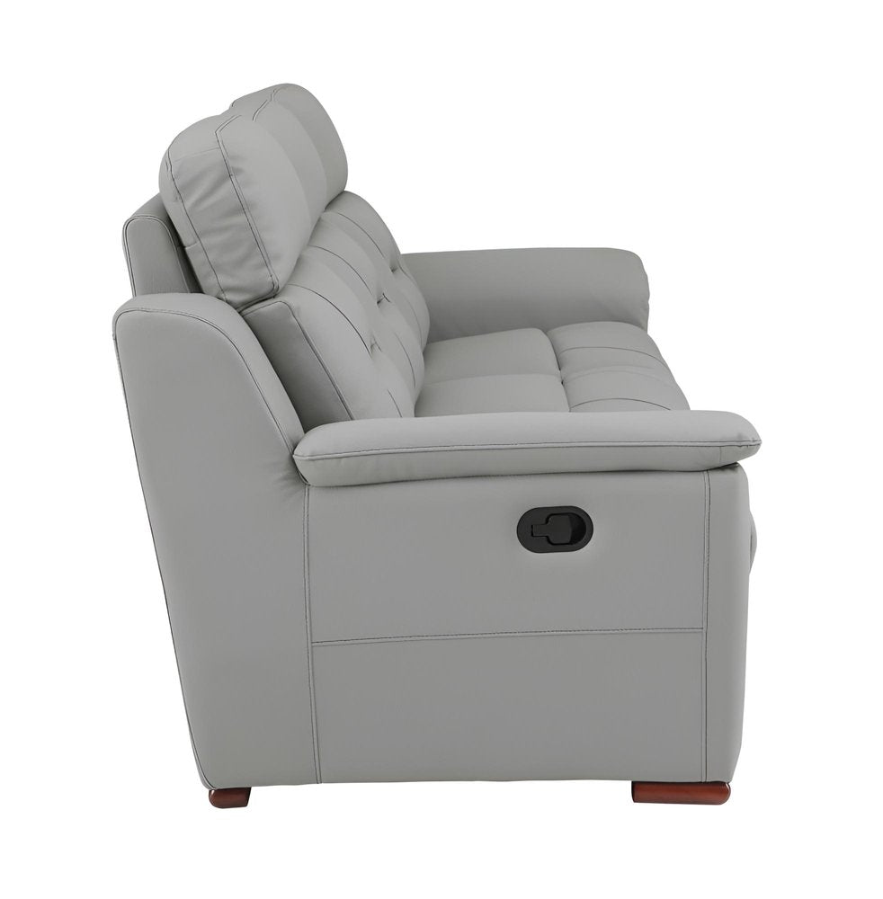 Gray Faux Leather Reclining Sofa with Brown Legs - 90-inch