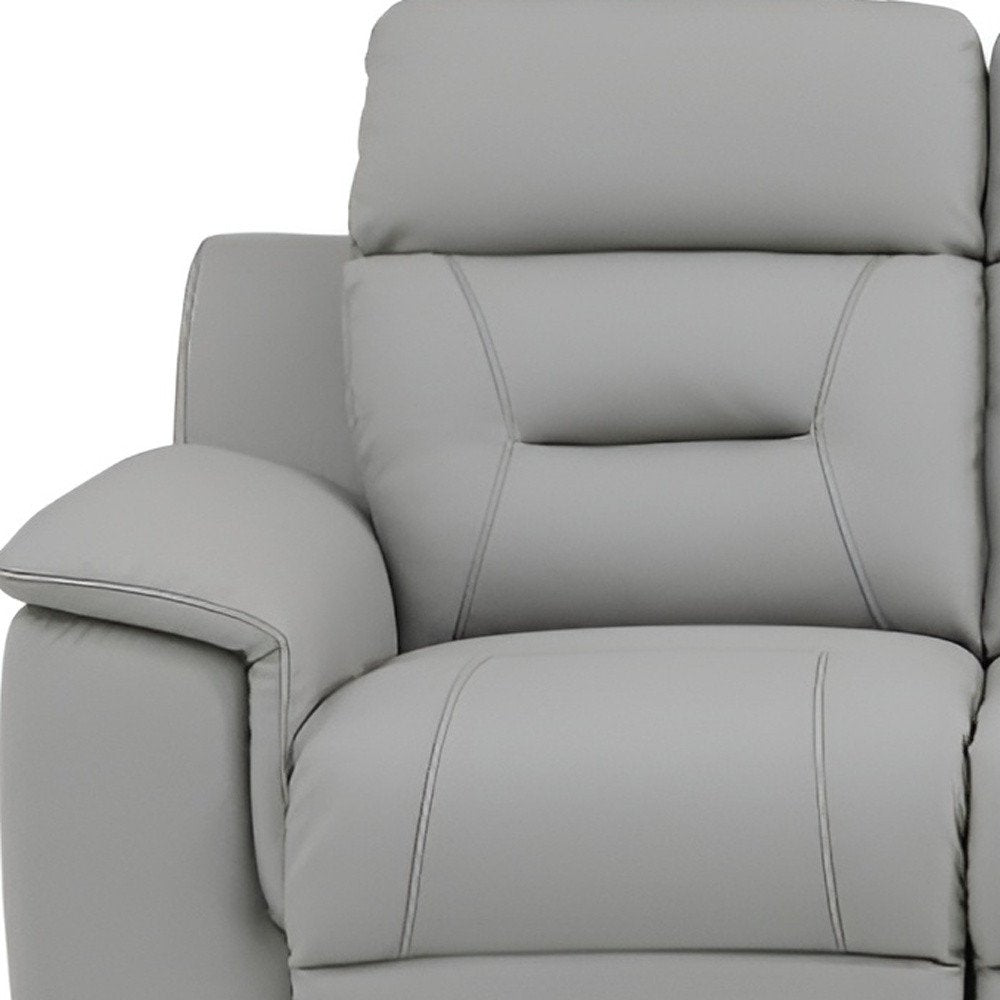Gray Faux Leather Reclining Sofa with Brown Legs - 90-inch