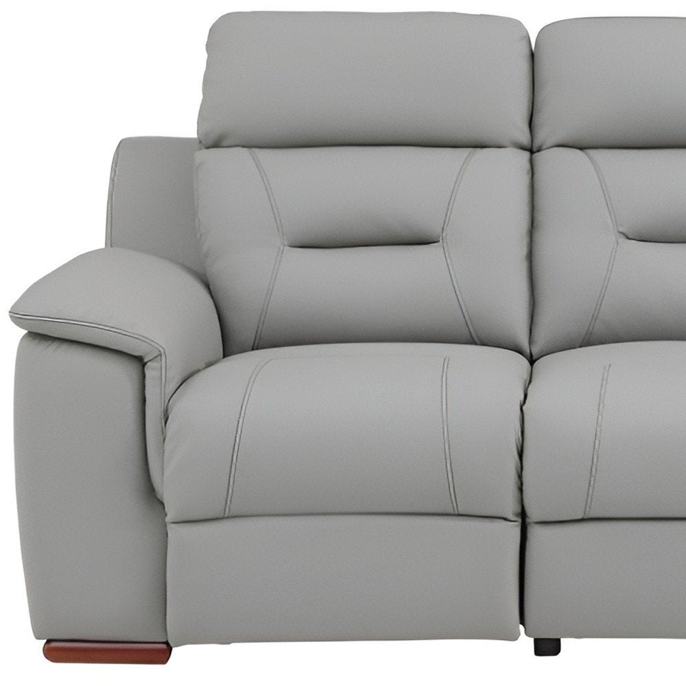 Gray Faux Leather Reclining Sofa with Brown Legs - 90-inch