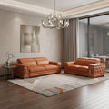 Two Piece Indoor Camel Italian Leather Five Person Seating Set
