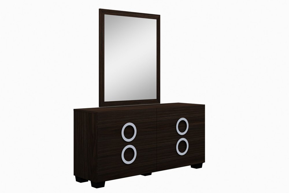 Four Piece Wood Brown Solid Wood Bedroom Set with Mirror