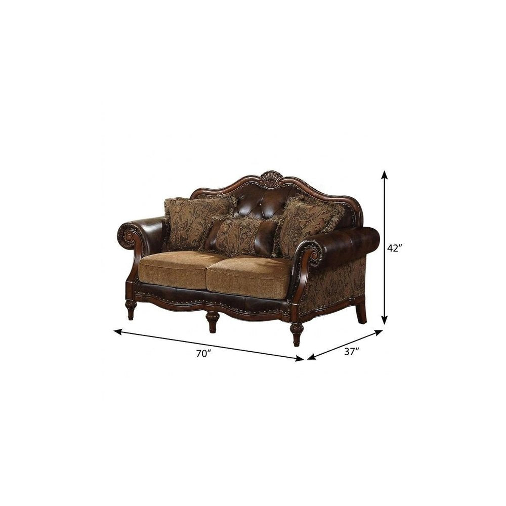 Brown Faux Leather Chesterfield Loveseat - 70-inch