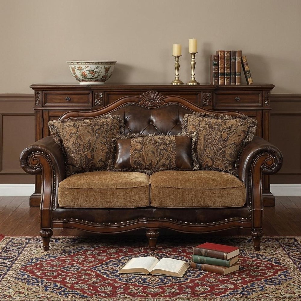 Brown Faux Leather Chesterfield Loveseat - 70-inch