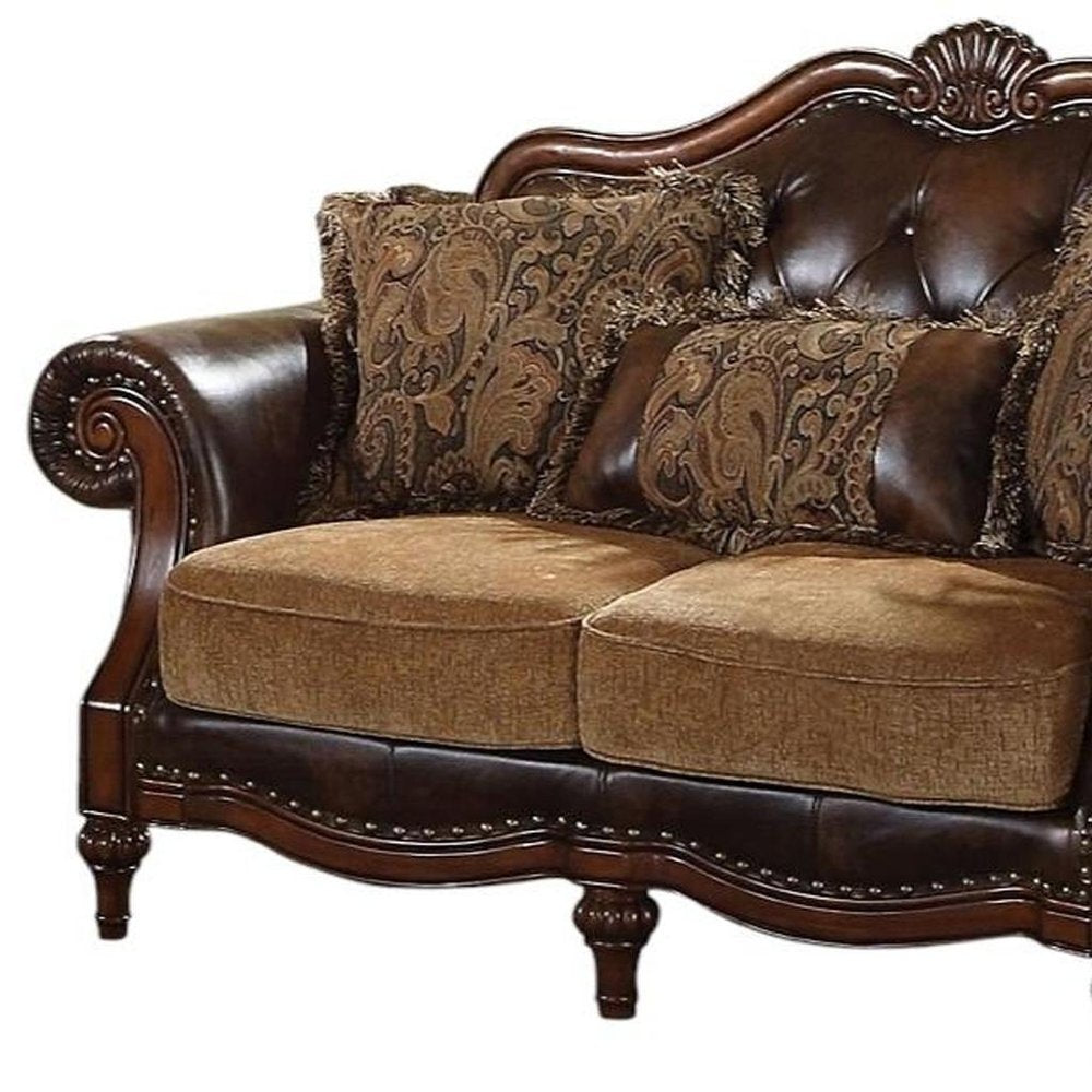 Brown Faux Leather Chesterfield Loveseat - 70-inch