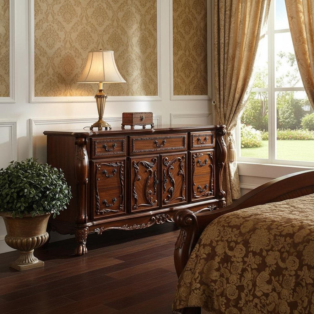 Brown Solid Wood Seven Drawer Combo Dresser - 38-inch