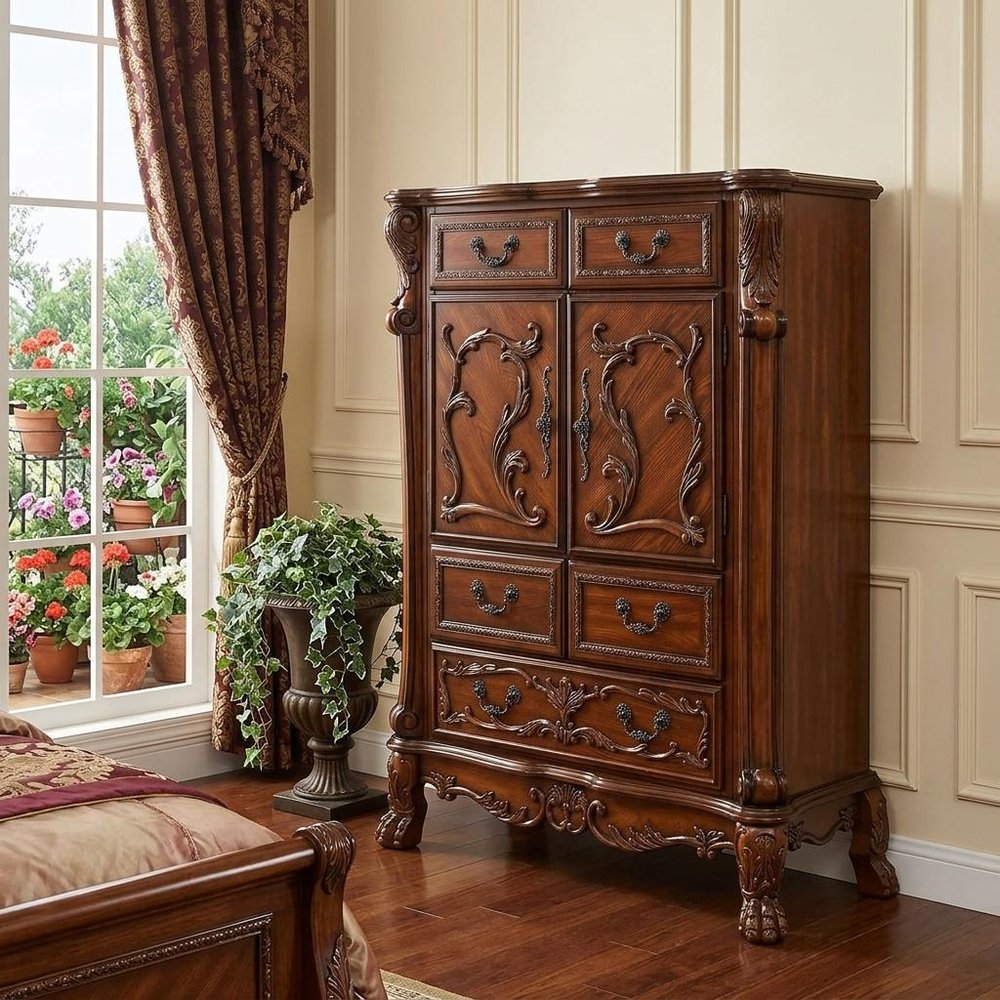 Brown Solid Wood Seven Drawer Combo Dresser - 38-inch