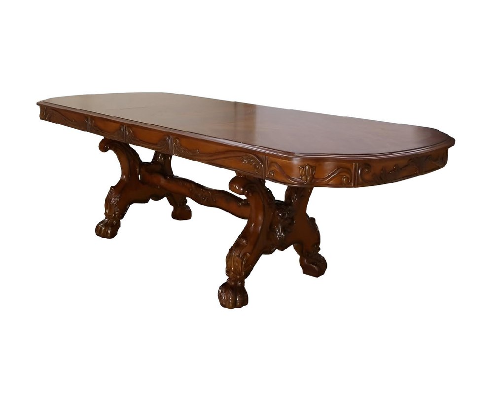 Dark Brown Free Form Solid Wood Double Pedestal Base Dining Table - 46-inch
