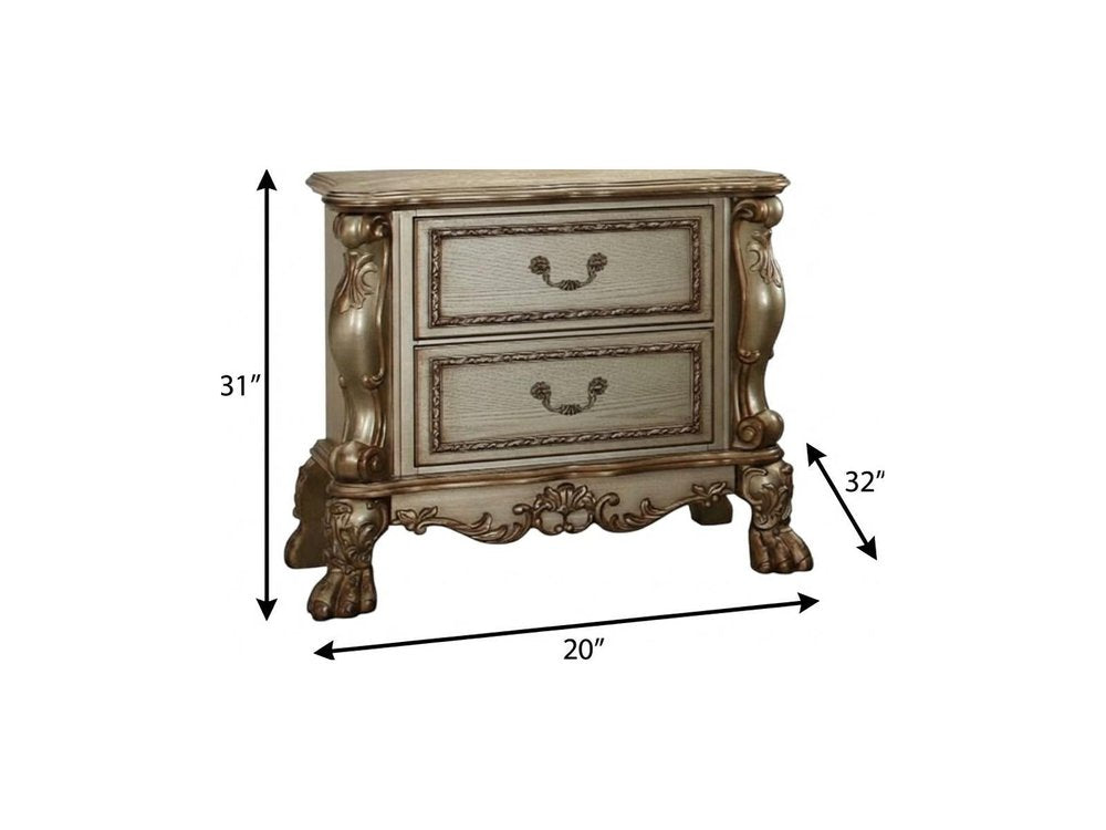 Gold Two Drawers Solid Wood Mirrored Nightstand - 31-inch