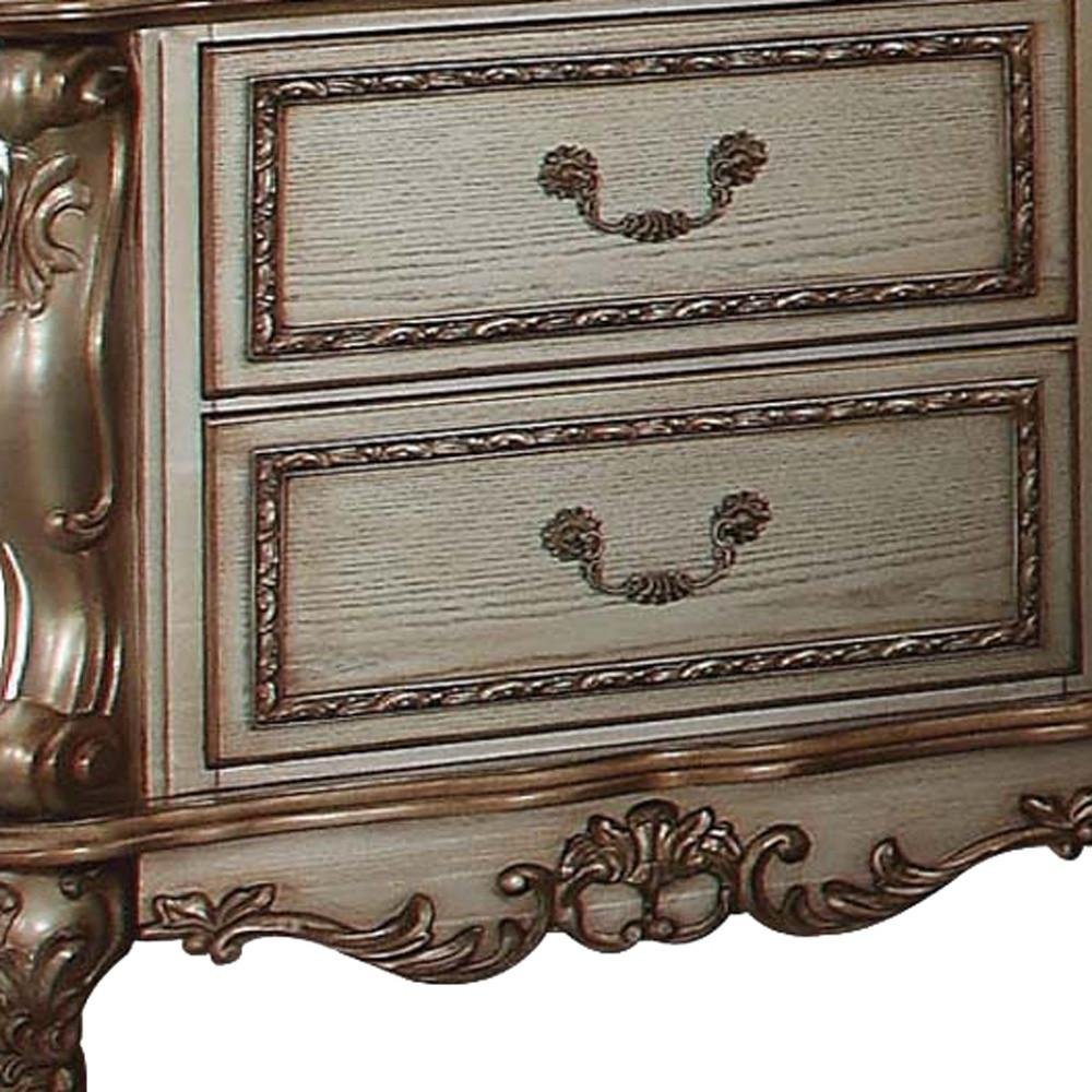 Gold Two Drawers Solid Wood Mirrored Nightstand - 31-inch