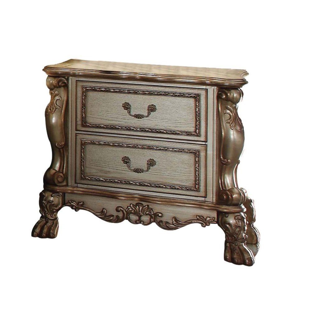 Gold Two Drawers Solid Wood Mirrored Nightstand - 31-inch