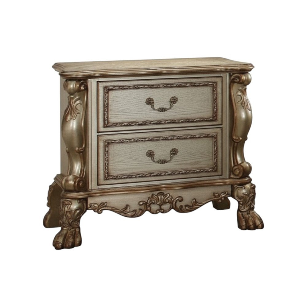 Gold Two Drawers Solid Wood Mirrored Nightstand - 31-inch