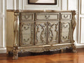 Gold Solid Wood Carved Scrollwork Seven Drawer Sideboard with Two Doors