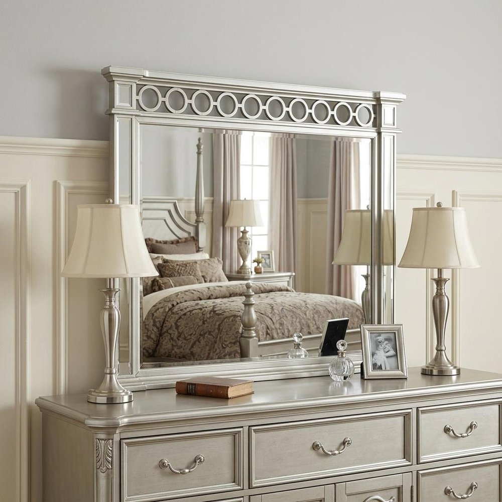 Silver Wood Framed Mounted Dresser Mirror - 42-inch