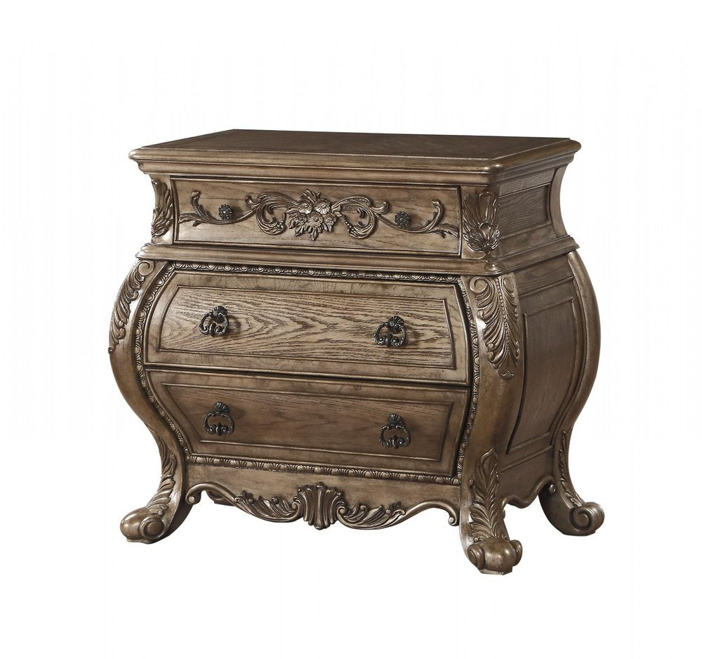 Champagne Novelty Three Drawers Solid Wood Nightstand - 34-inch