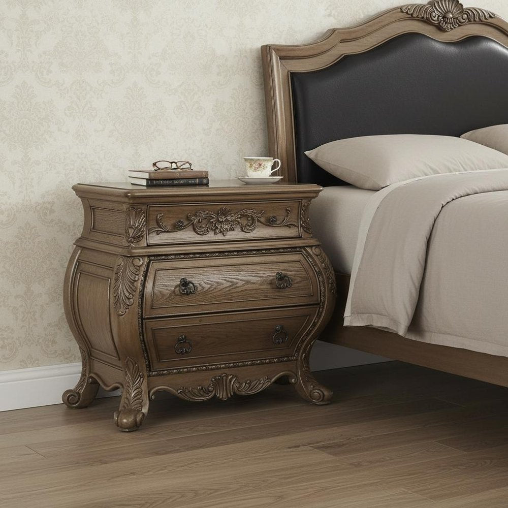 Champagne Novelty Three Drawers Solid Wood Nightstand - 34-inch