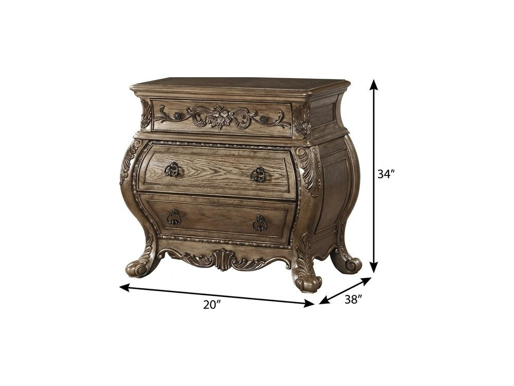 Champagne Novelty Three Drawers Solid Wood Nightstand - 34-inch
