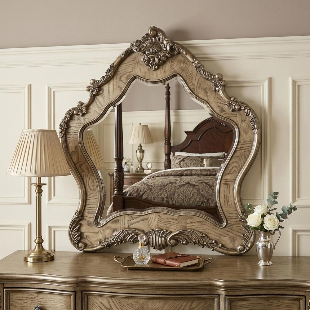 Oak Abstract Wood Framed Mounted Dresser Mirror - 48-inch