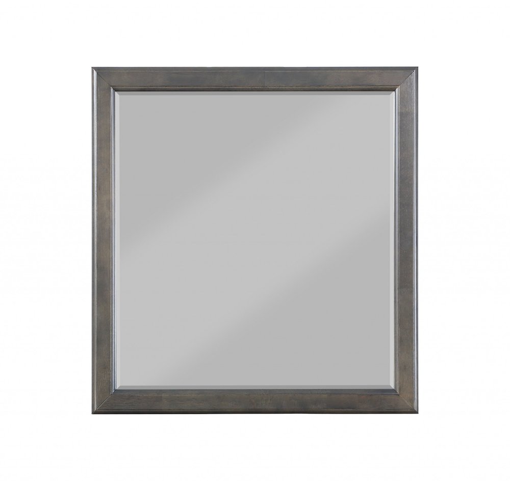 Gray Square Wood Framed Accent Mirror - 38-inch
